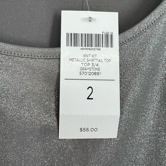 NEW NWT Chicos Sz 2 LARGE Metallic Silver 3/4 Sleeve Blouse Shirt Top Christmas - Picture 3 of 9